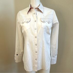 Vintage Rockmount Ranch Wear Snap Shirt Medium White USA Tru West Cotton